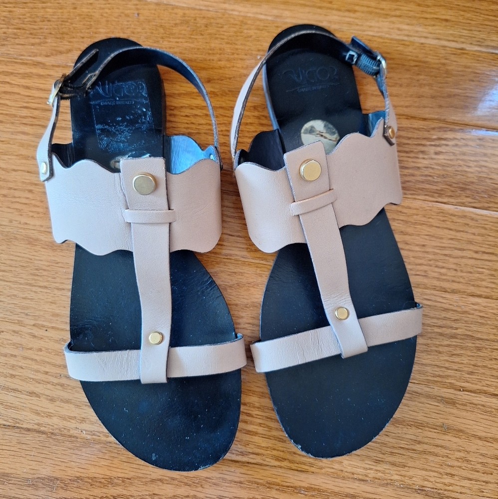 Women's Victor Rigenerato Cuoio nude Italian leather sandals size 9.5